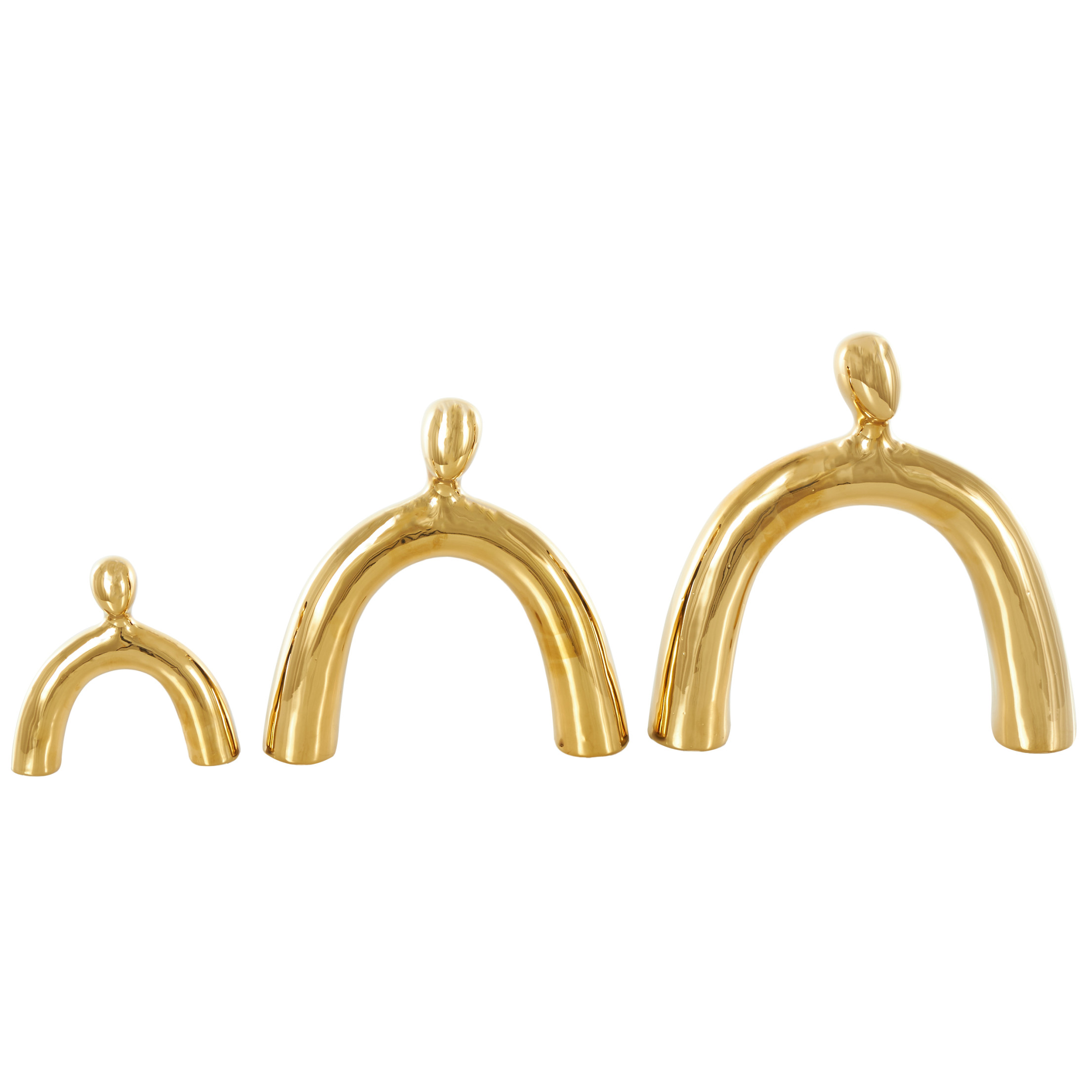 11", 9", 6"H Gold Ceramic Abstract Arched Family Sculpture, by DecMode (3 Count)