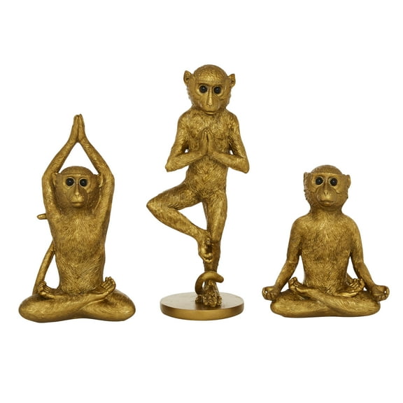 11", 9", 7"H Gold Polystone Monkey Sculpture, by DecMode (3 Count)