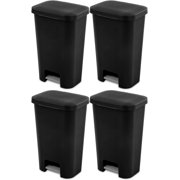 11.9 Gallon Rectangular Step On Kitchen Plastic Indoor Wastebasket with Wide Opening Lid and Comfort Handle for Home, Black (4 Pack)
