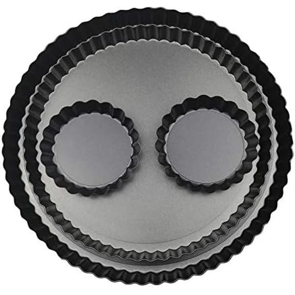 11 & 9 Inch Round Tart Pans with 2Pcs 4'' Mini Pans. Removable Bottom, Non-Stick Coating, Rugged Carbon Steel for Tart Quiche Pie Making. Gift for Christmas Thanksgiving Party Festival Family