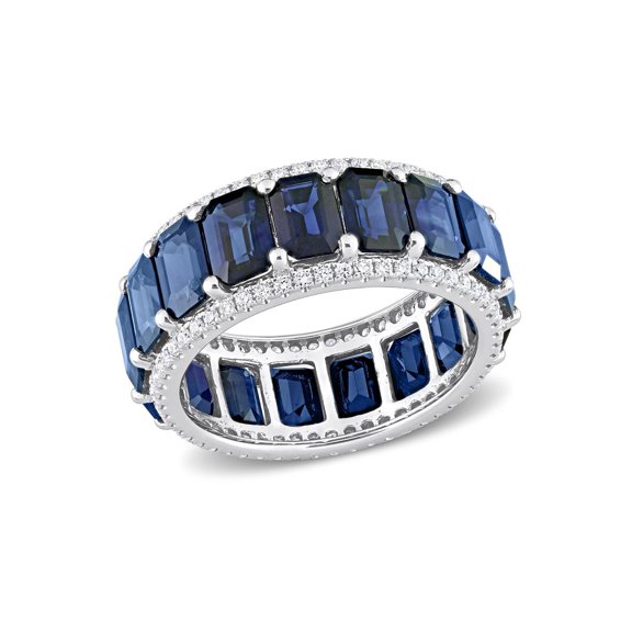 11.90 Carat (Ctw) Dark Blue Sapphire Ring Band with Diamonds in 14K White Gold for Women