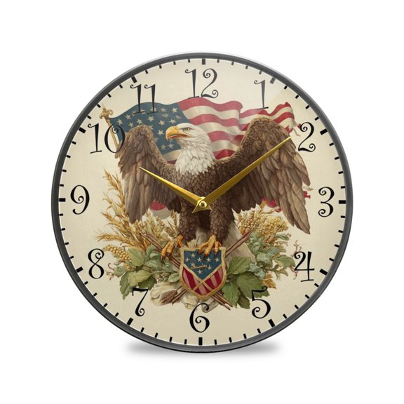 11.9IN Acrylic Wall Clock Wall Mount & Tabletop Display Round Clock for Decor Bald Eagle Motif
