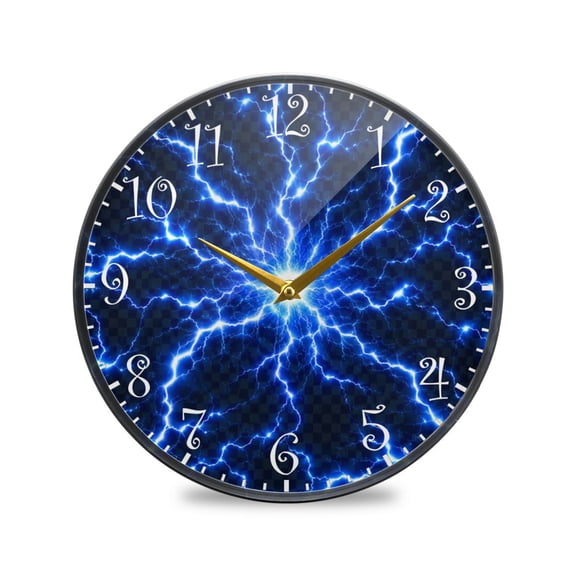 11.9IN Acrylic Wall Clock Wall Mount & Tabletop Display Round Clock for Decor Blue Lightning Bolt Pattern