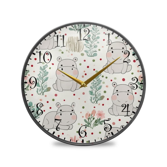 11.9IN Acrylic Wall Clock Wall Mount & Tabletop Display Round Clock for Decor Resting Hippo