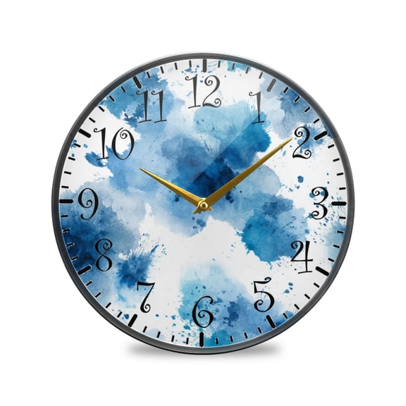 11.9in Acrylic Wall Clock with Glass-like Finish Round Clock for Home Decoration Blue Ink Pattern