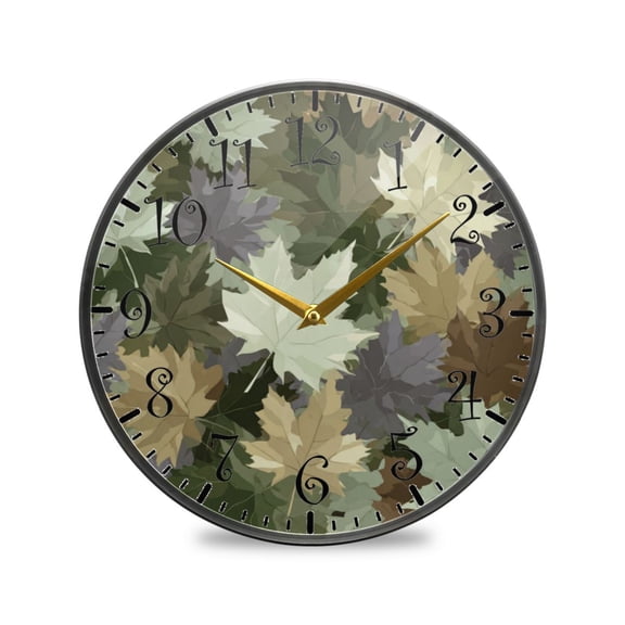 11.9in Acrylic Wall Clock with Glass-like Finish Round Clock for Home Decoration Camouflage Maple Leaves