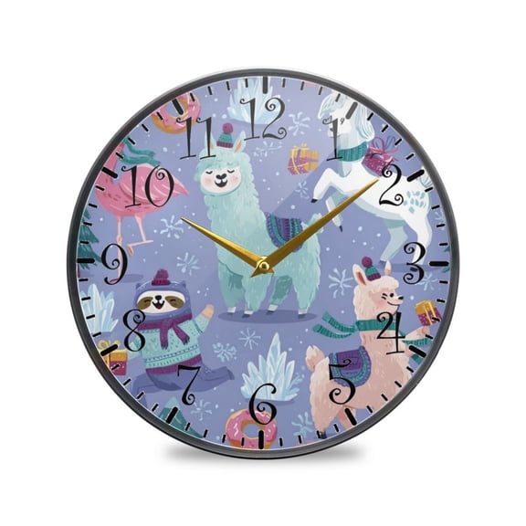 11.9in Acrylic Wall Clock with Glass-like Finish Round Clock for Home Decoration Cute Animals in The Snow