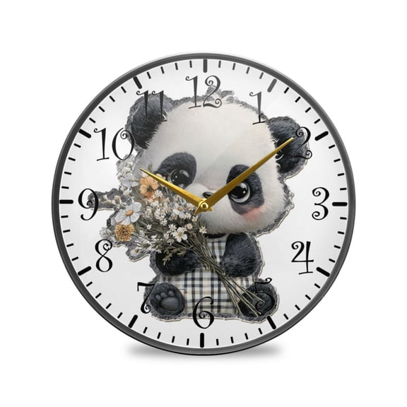 11.9in Acrylic Wall Clock with Glass-like Finish Round Clock for Home Decoration Cute Big-eyed Panda