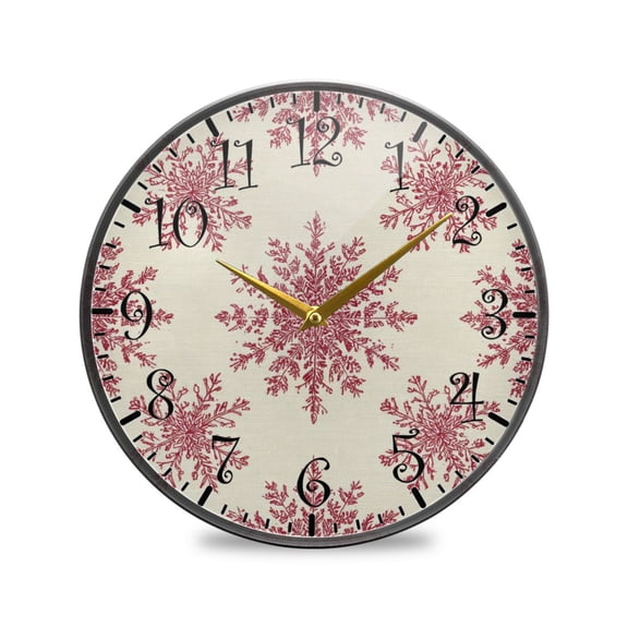 11.9in Acrylic Wall Clock with Glass-like Finish Round Clock for Home Decoration Elegant Red Snowflakes Pattern