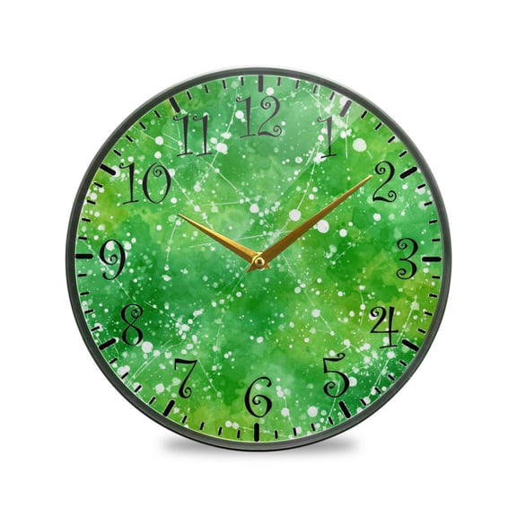 11.9in Acrylic Wall Clock with Glass-like Finish Round Clock for Home Decoration Green Ink Splatter Pattern