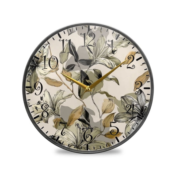 11.9in Acrylic Wall Clock with Glass-like Finish Round Clock for Home Decoration Lily Motifs Pattern