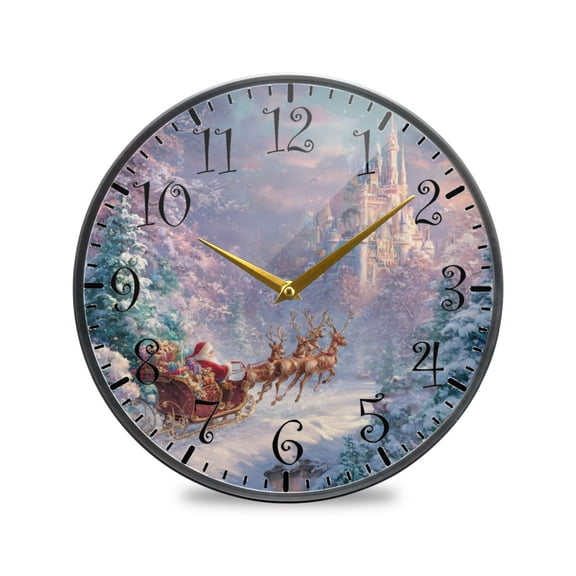 11.9in Acrylic Wall Clock with Glass-like Finish Round Clock for Home Decoration Santa Claus in Sleigh