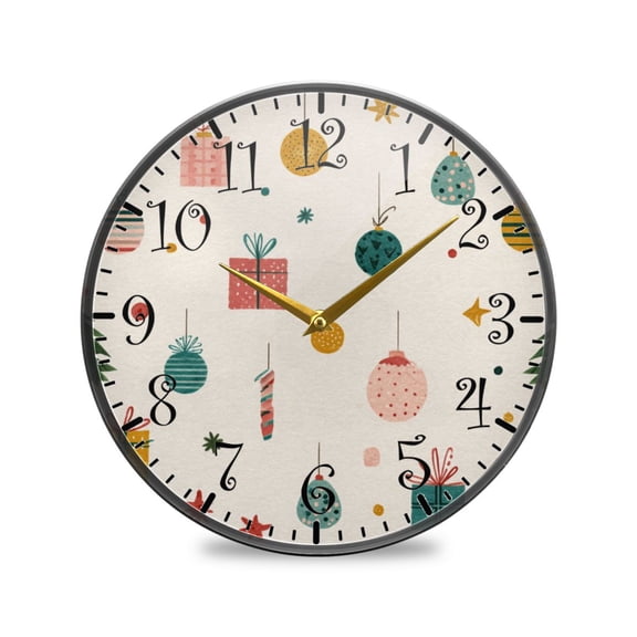 11.9in Acrylic Wall Clock with Glass-like Finish Round Clock for Home Decoration Vintage Christmas Elements
