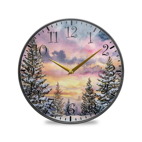 11.9in Acrylic Wall Clock with Glass-like Finish Round Clock for Home Decoration Watercolor Winter Landscape