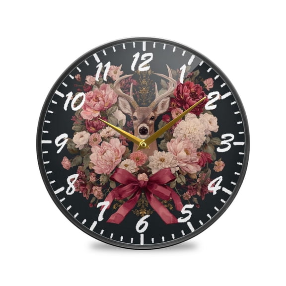 11.9in Acrylic Wall Clock with Glass-like Finish Round Clock for Home Decoration Beautiful and Detailed Deer