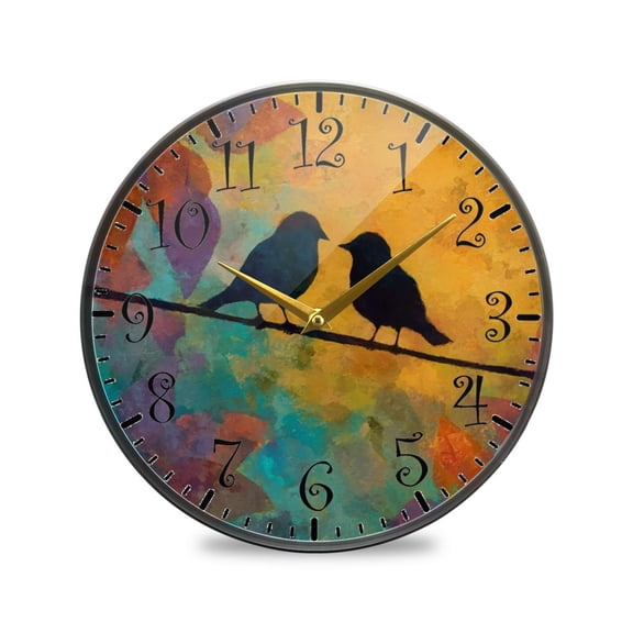 11.9in Acrylic Wall Clock with Glass-like Finish Round Clock for Home Decoration Birds on A Wire