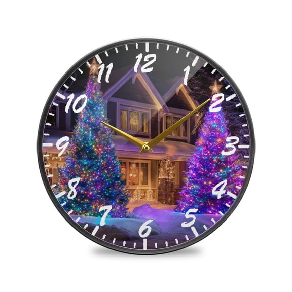 11.9in Acrylic Wall Clock with Glass-like Finish Round Clock for Home Decoration Christmas Trees with Lights