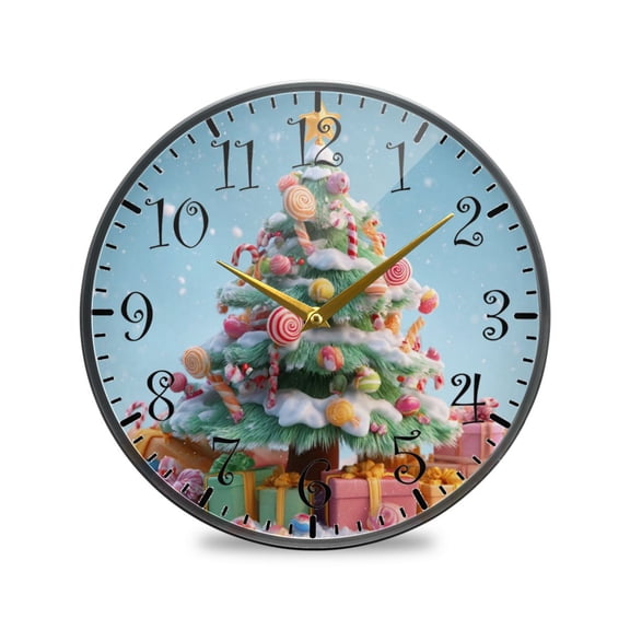 11.9in Acrylic Wall Clock with Glass-like Finish Round Clock for Home Decoration Lollipops Christmas Tree