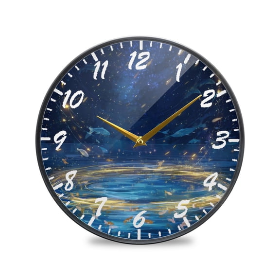 11.9in Acrylic Wall Clock with Glass-like Finish Round Clock for Home Decoration Magical Night Sky with Fish
