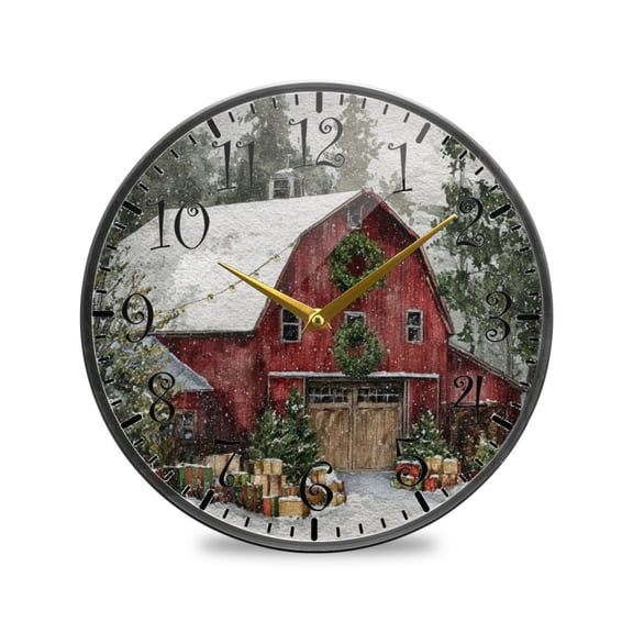 11.9in Acrylic Wall Clock with Glass-like Finish Round Clock for Home Decoration Old Red Barn