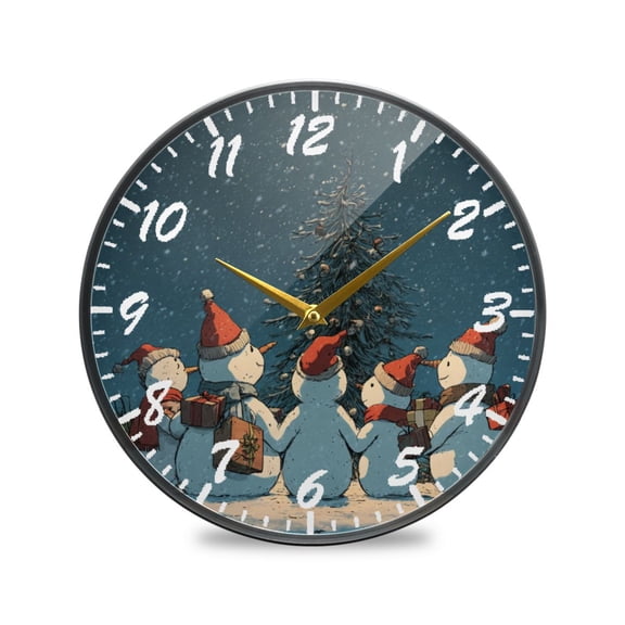 11.9in Acrylic Wall Clock with Glass-like Finish Round Clock for Home Decoration Snowman with A Christmas Hat