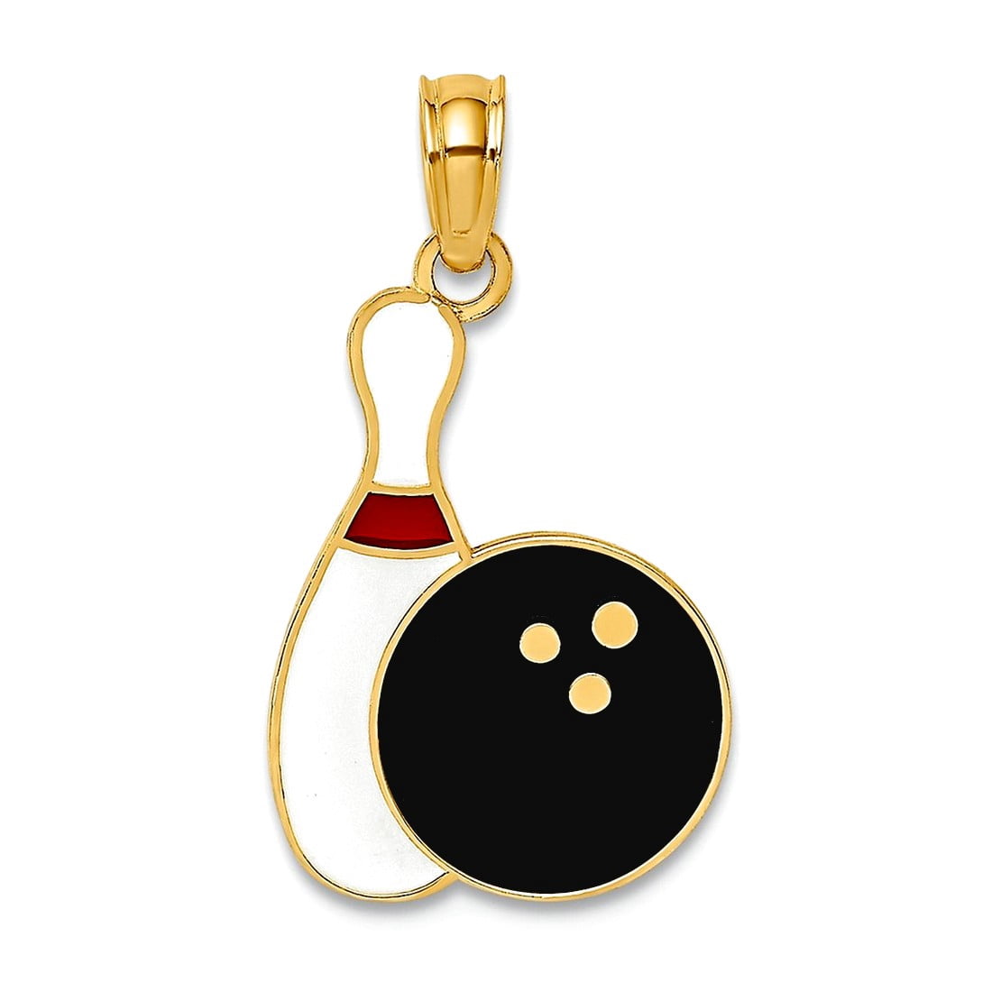 11.9mm 10k Solid Yellow Gold Enamel Bowling Ball and Pin Charm Brooches and Pin for Women - .8 Grams