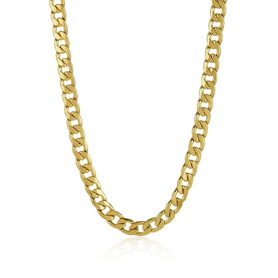 11.9mm Large 24k Yellow Gold Plated Stainless Steel Flat Cuban Link Curb Chain Necklace, 30 inches