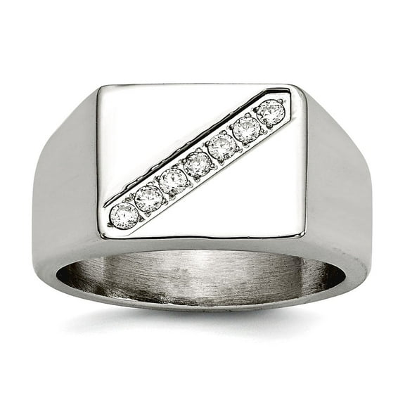11.9mm Stainless Steel Polished Mens Cubic Zirconia Ring Size 9 Ring for Men