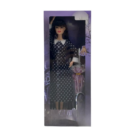 11" A-ddams Plush, A-ddams Plush Gifts with Box, Black Dresses Plush Christmas Halloween (9-joint Long Sleeves Dots)