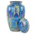 thumbnail image 1 of 11" Aluminum Cremation Funeral Urns for Adult Human & Pet Loss | Handcrafted Burial Funeral Urns for Cremated Ash Remains Storage (Wavy Blue), 1 of 1