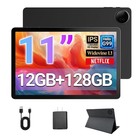 2026 Newest 11inch Tablet with MTK Helio G99 Octa-Core processor, 12GB+128GB(TF 1TB) Tablet Computer,8000mAh Battery,Dual Camera,Gray Tablet with case