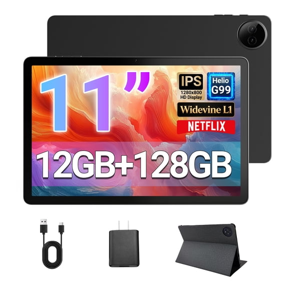 2026 Newest 11inch Tablet with MTK Helio G99 Octa-Core processor, 12GB+128GB(TF 1TB) Tablet Computer,8000mAh Battery,Dual Camera,Gray Tablet with case
