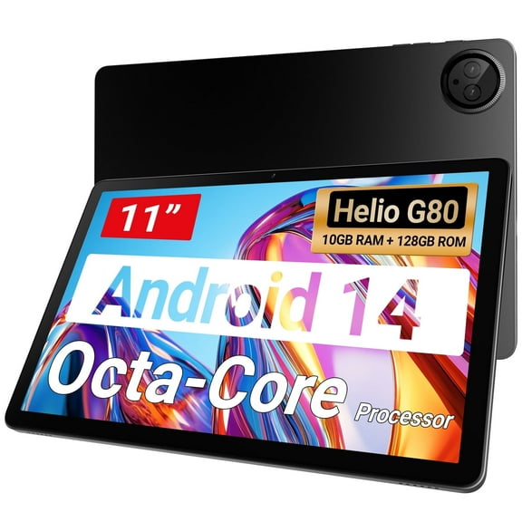 2025 Newest 11inch Android 14 Tablet, MTK Helio G80 Octa-Core, 12GB+128GB(TF 1TB) Tablet Computer,8000mAh Battery,Dual Camera,Gray Tablet with case