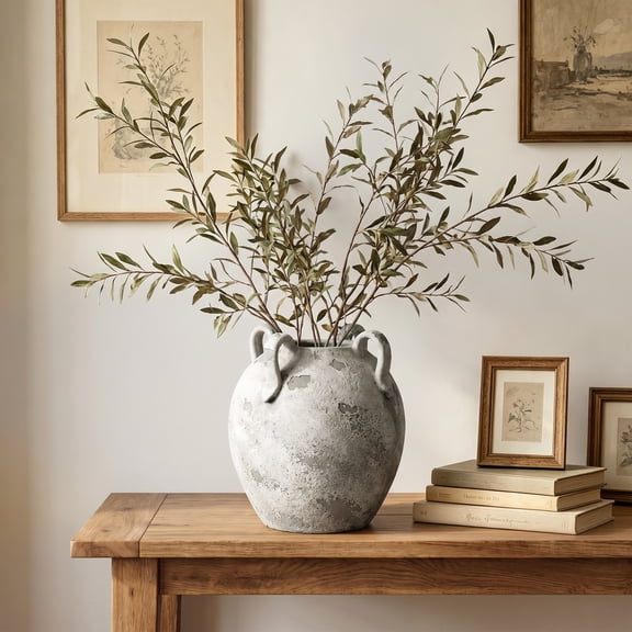 Langford Home 11" Antique Terracotta Urn Vase with Handles, Gray