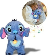 11" Anxiety Relief Breathing Stitch Plush,Cartoon Stitch Plushies Stuffed Animals Toy,Soothing Stitch Plush with Music Lights & Rhythmic Breathing Motion,Stitch Sound Machine for Adults Kids