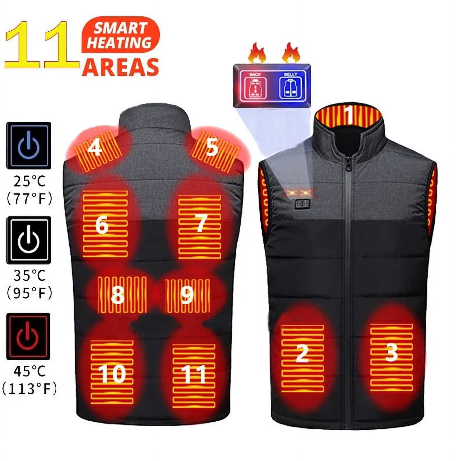 11 Areas Heated Jacket for Men&Women,USB/DC Electric Smart Heating Vest