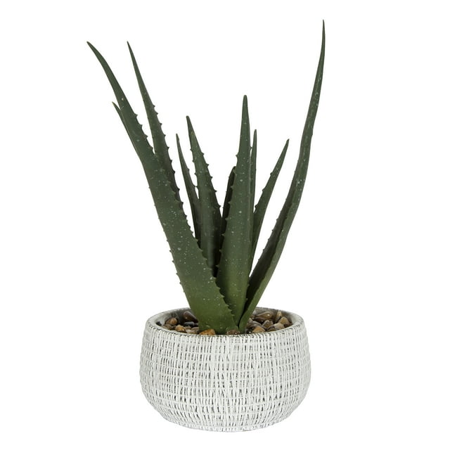 11" Artificial Aloe Plant in White and Black Stone Planter by Better Homes & Gardens