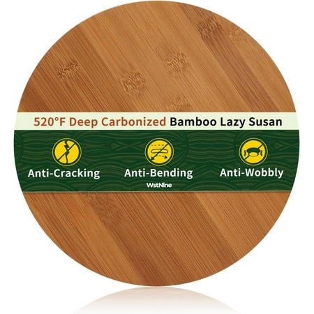 11'' Bamboo Wood Lazy Susan Organizer, Lazy Susan for Cabinet Table Top Countertop Pantry Kitchen Spice Rack, Deep Carbonized Bamboo, Turntable Organizer, Large Spin Base, Rotating Tray No Slip