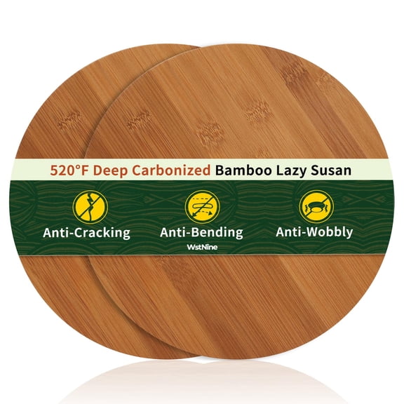 11'' Bamboo Wood Lazy Susan Organizer, Lazy Susan for Cabinet Table Top Countertop Pantry Kitchen Spice Rack, Deep Carbonized Bamboo, Turntable Organizer, Large Spin Base, Rotating Tray No Slip