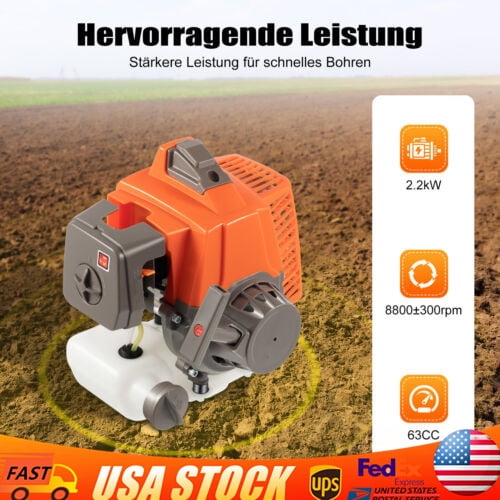 11" Bit Post Hole Digger Gas Powered 63cc 3hp Hand Push Earth Auger Ground Drill