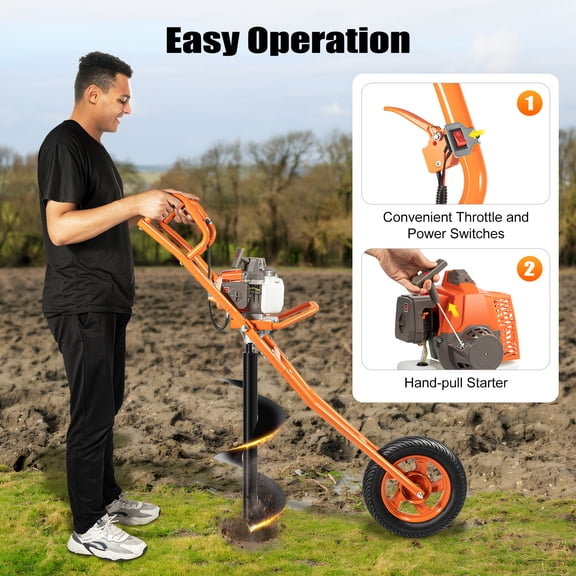 11" Bit Post Hole Digger Gas Powered 63cc 3hp Hand Push Earth Auger Ground Drill