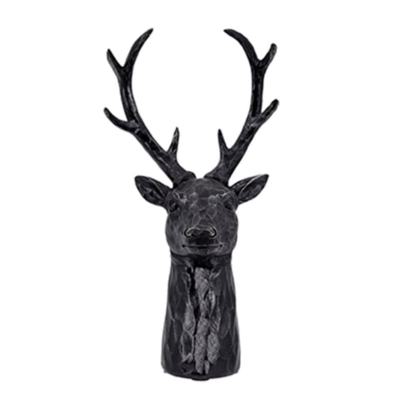 11" Black Resin 8-Point Deer Head Bust Statue, Lodge-Inspired Decor