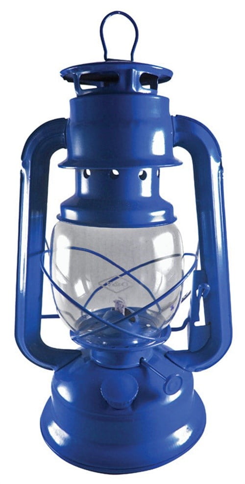 V&O Blue 12-Inch Kerosene Camping Lantern with Brass Trim