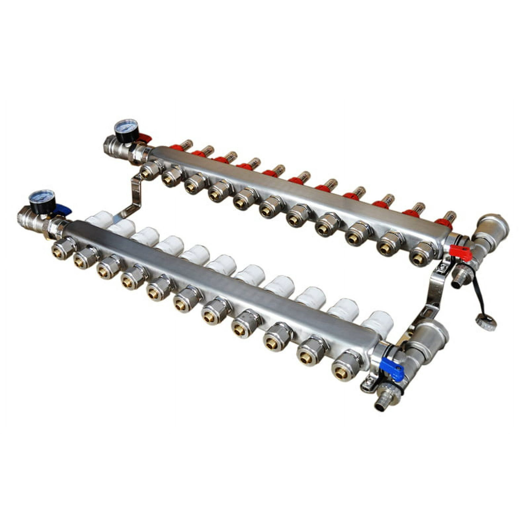 11-Branch PEX Radiant Floor Heating Manifold Set Geothermal Water Separator Stainless Steel