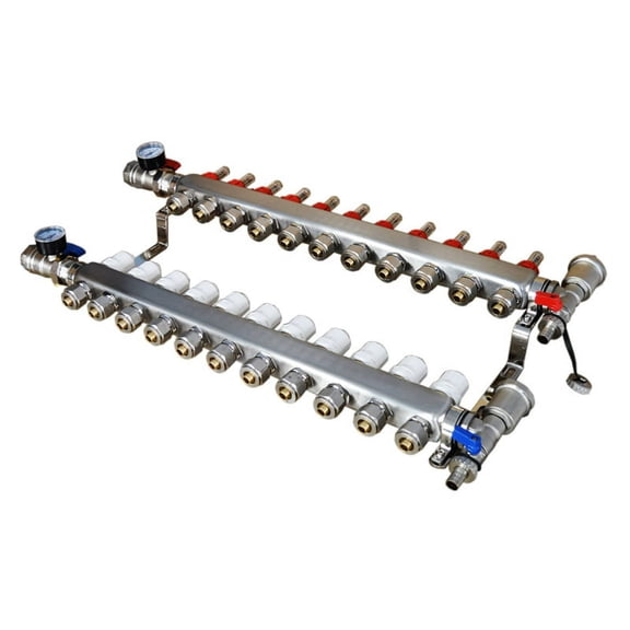 11-Branch PEX Radiant Floor Heating Manifold Set Geothermal Water Separator Stainless Steel