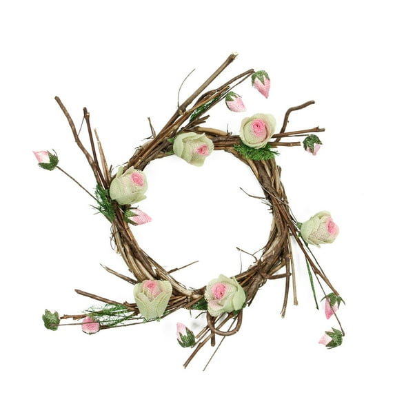 11" Brown Cream and Pink Decorative Artificial Spring Floral Twig Wreath - Unlit