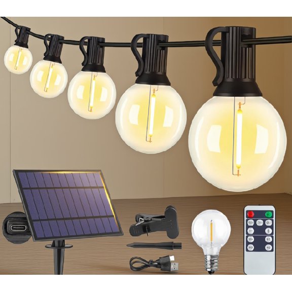 11-Bulb 25FT String Lights, G40 LED Globe Lights with Remote, 3 Modes, Dimmable, Timer, Black Wire, Warm White
