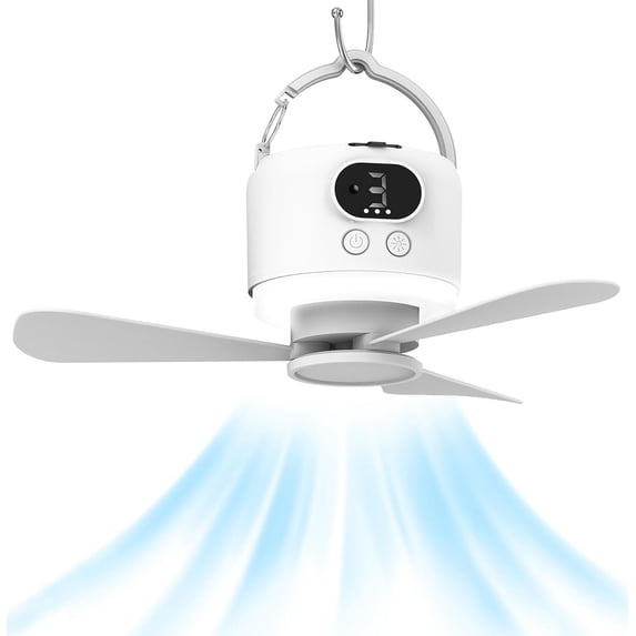 11" Camping Fan 10400mAh Operated, USB Rechargeable Tent Fan with Remote Control,Power ,LED Light,3 Speeds, Portable Ceiling Fan for Camping,, RV,Canopy,Camping Essential (White)
