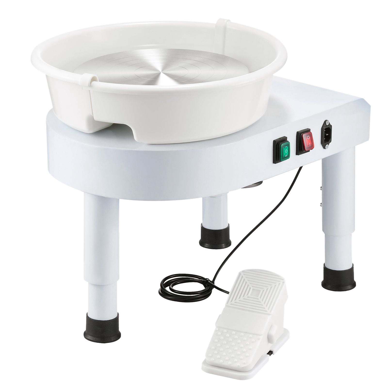 11" Ceramic Pottery Wheel, 60-300 RPM Foot Pedal Speed Control, Adjustable Leg, Detachable Basin & Tool Kit for DIY Art, White