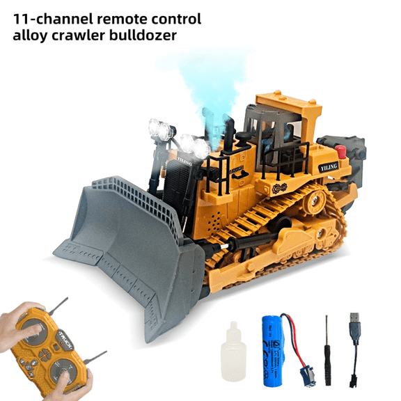 11 Channel Remote Control Bulldozer-RC Construction Vehicles with Lights,Spray & Sound for Kids 3-12 Christmas Birthday Gifts